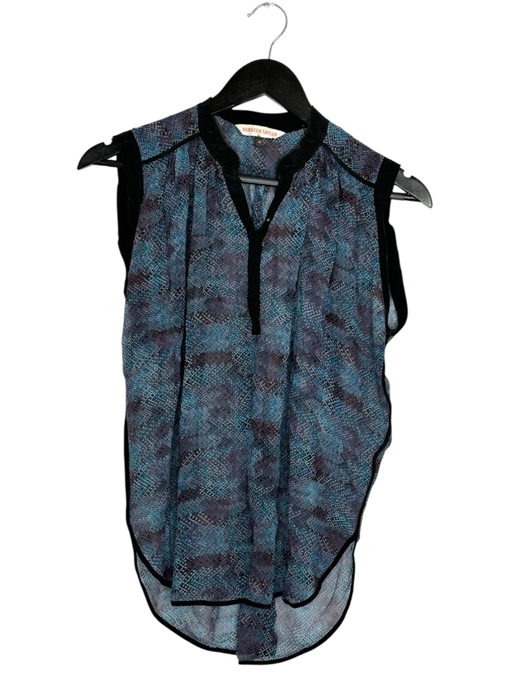 Rebecca Taylor Sheer Graphic Print Sleeveless Blouse Top Size 0 Quiet Luxury